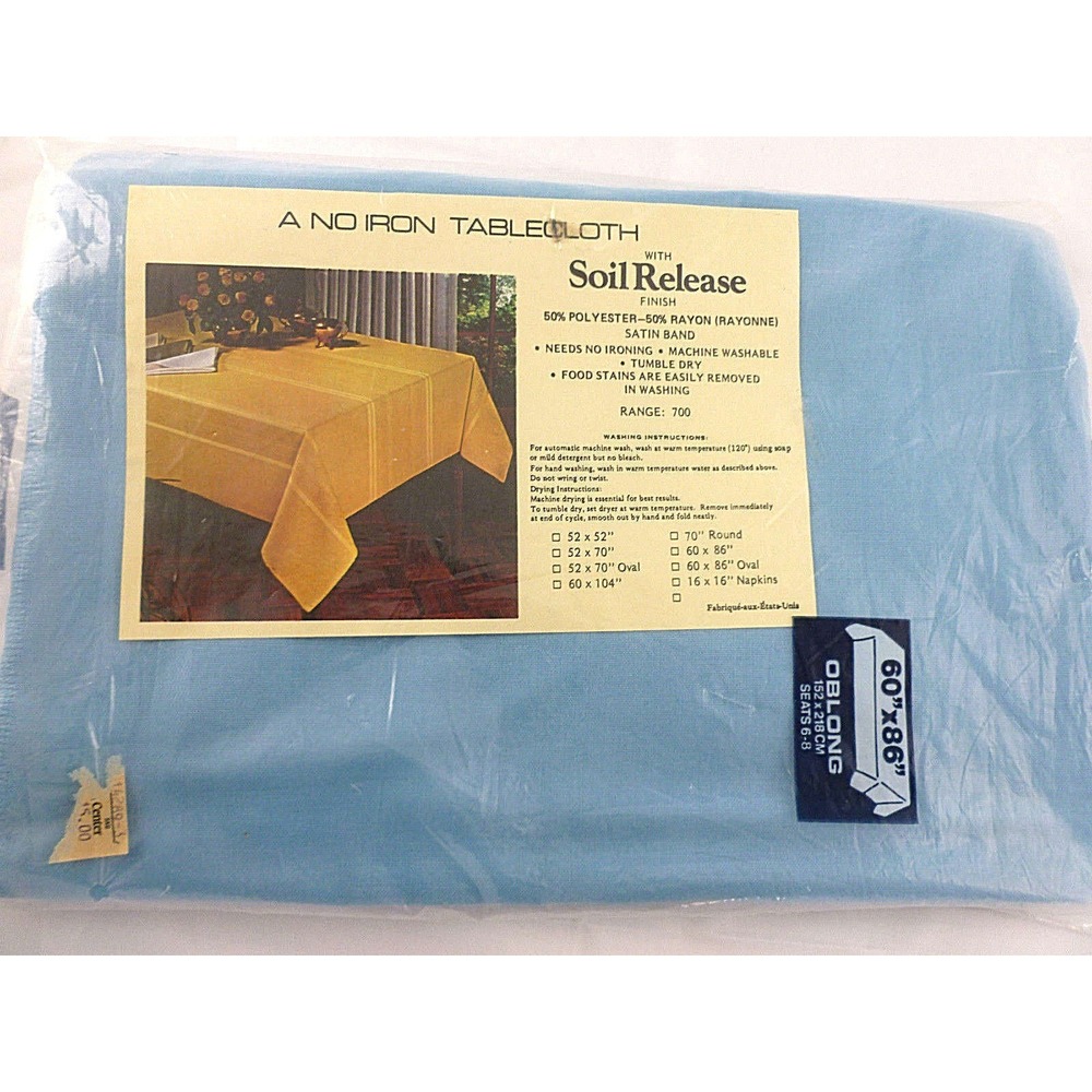 Vintage Tablecloth No Iron Soil Release 60" x‎ 86" Oblong Blue NEW